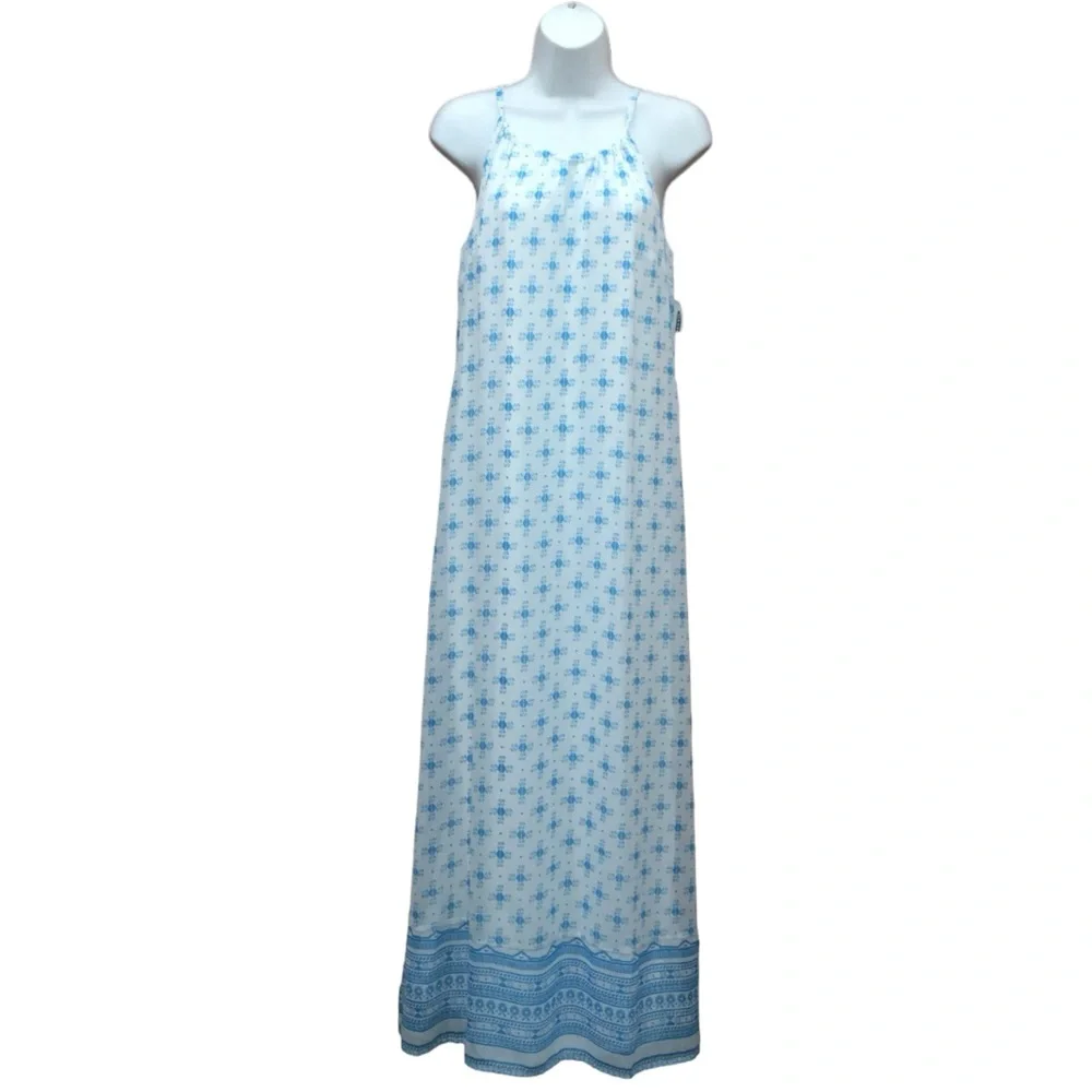 NWT Old Navy Geometric Print White Blue Long Maxi Dress - Women’s XS - Picture 10 of 12